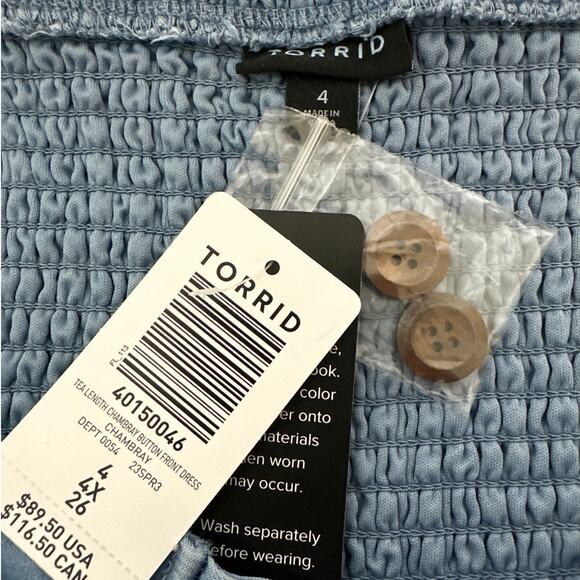 Torrid Tea Length Chambray Button Front Midi Dress Blue Sleeveless Sz 4X Casual - Picture 13 of 16